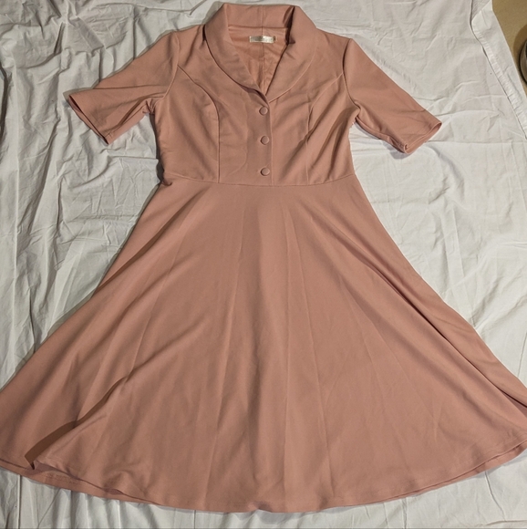 HR Homrain Dresses & Skirts - H.R. Homrain  1950's Inspired Dress, short sleeve | Dusty Rose Pink |‎ Size XL